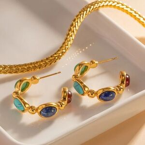 Gold and Turquoise Earrings with Green Accents